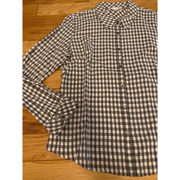 Garnet Hill, women's grey checkered long sleeve collared button down shirt sz 14 - Picture 3 of 8